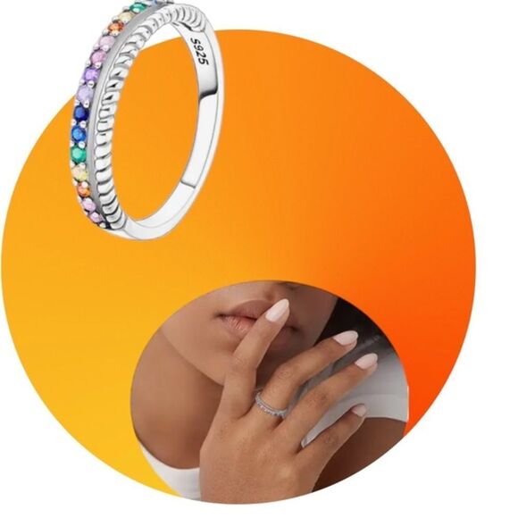 925 Sterling Silver Multicolored Pastel Zircon Diamond Ring New in Gift Box - Picture 2 of 4